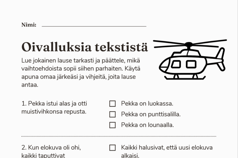 Hauska luetun ymmärtämisen harjoitus