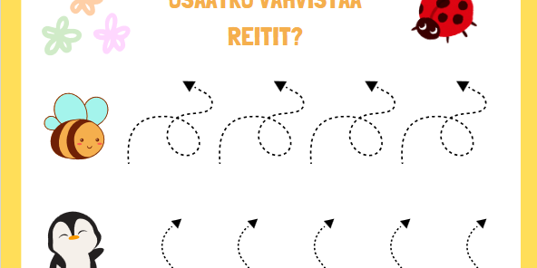 Hauska kynänkäyttöharjoitus: Seuraa hahmojen liikkeitä Hauska kynänkäyttöharjoitus: Seuraa hahmojen liikkeitä
