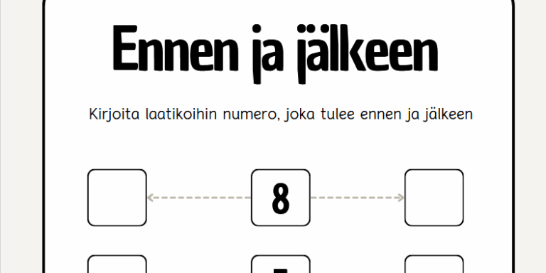 Hauskaa numerojumppaa – Ennen ja jälkeen tulostettava harjoitus ennen ja jälkeen numerot - harjoitus tulostettava