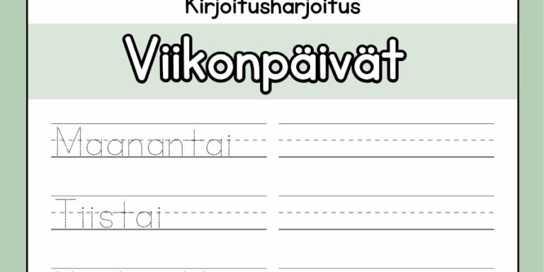Viikonpäivät kirjoituharjoitus alkuopetukseen Viikonpäivät kirjoituharjoitus alkuopetukseen