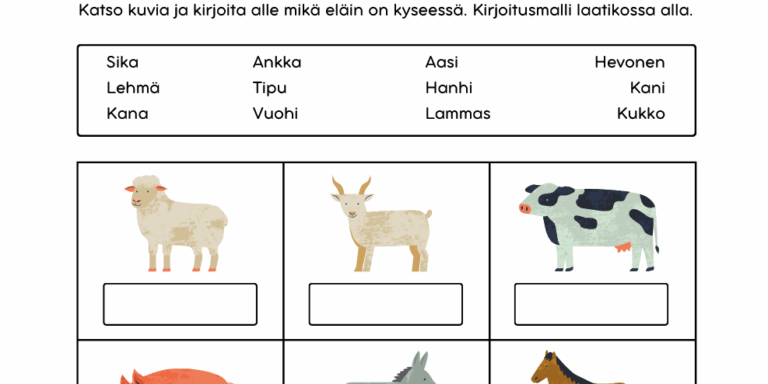 Maatilan eläimet ja kirjoitusharjoitus Maatilan eläimet ja kirjoitusharjoitus