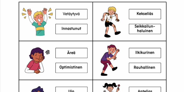 Luonteen adjektiivit - hauska tulostettava tehtävä lapsille Luonteen adjektiivit - hauska tulostettava tehtävä lapsille