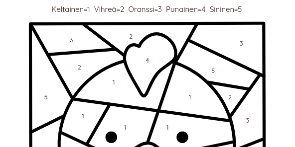 Väritä numeron mukaan - helppo 7 kuvan värityspaketti lapsille